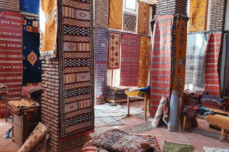 سجاد معلق على جدار، يعرض منتجات الصناعة التقليدية