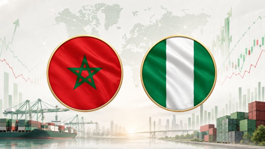 أعلام مصر ونيجيريا أمام مركز شحن بحري مزدحم