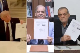 ثلاثة رجال يمسكون بوثائق رسمية
