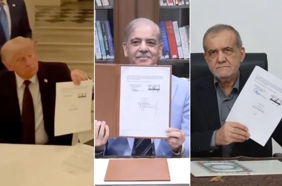 ثلاثة رجال يمسكون بوثائق رسمية
