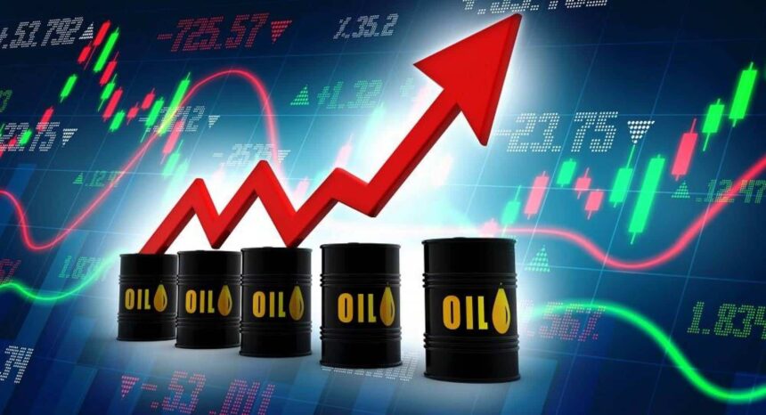 براميل نفط ورموز بيانية تشير لارتفاع الأسعار