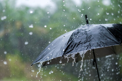 مطر يتساقط على مظلة مفتوحة