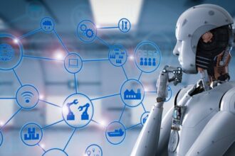 روبوت داخل منزل يمثل الذكاء الاصطناعي