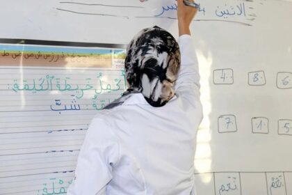 معلم يشرح الدرس لطلاب داخل الفصل الدراسي
