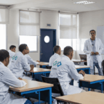 مجموعة من الأطباء يناقشون حول السبورة