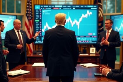 دونالد ترامب يصافح شركاء أعمال في اجتماع عمل.