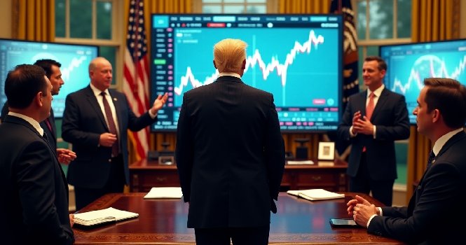 دونالد ترامب يصافح شركاء أعمال في اجتماع عمل.