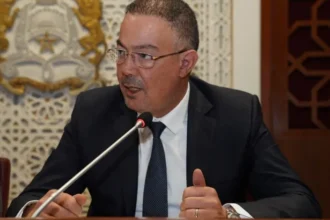 فوزي لقجع يتحدث أمام الميكروفون