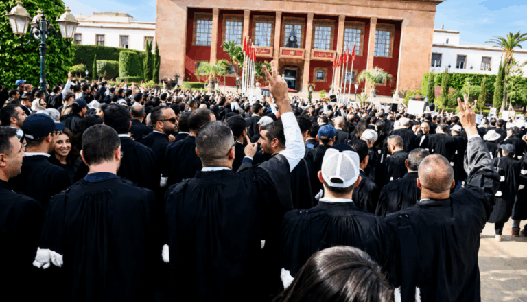 محامون يرتدون بزات سوداء يتظاهرون أمام البرلمان