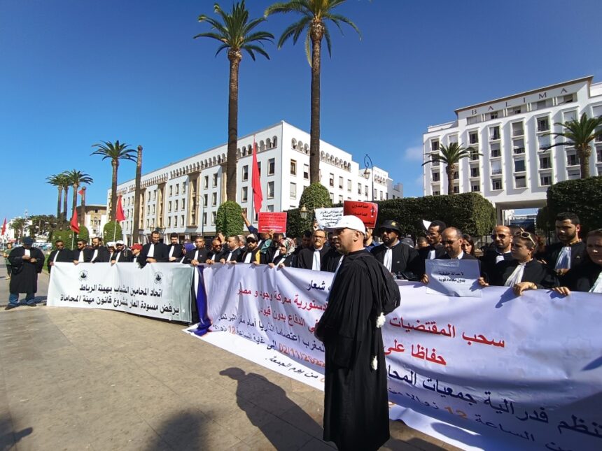 محامون مغاربة يحتجون أمام البرلمان بالرباط.
