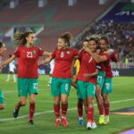 فرحة لاعبات المنتخب المغربي لكرة القدم النسوية بعد تسجيل هدف