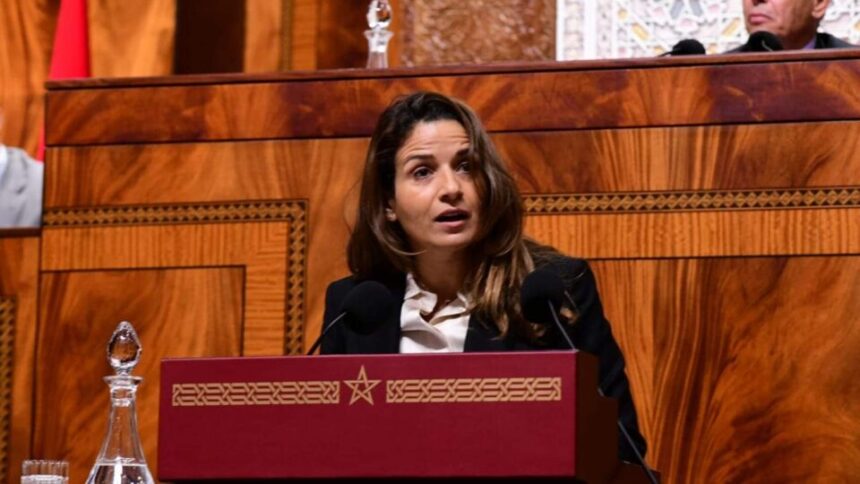 ليلى بنعلي تتحدث في اجتماع.