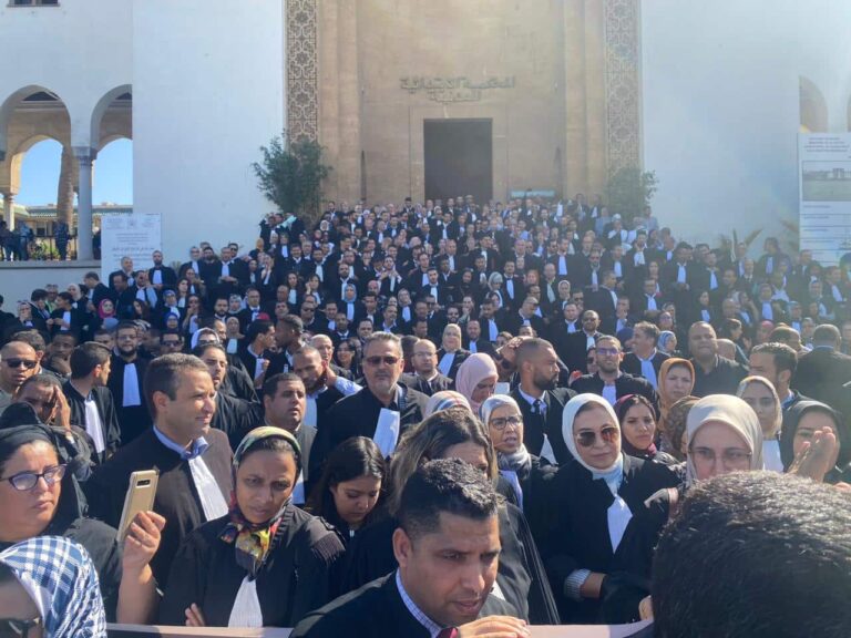 مجموعة من المحامين يرتدون أزياء رسمية.